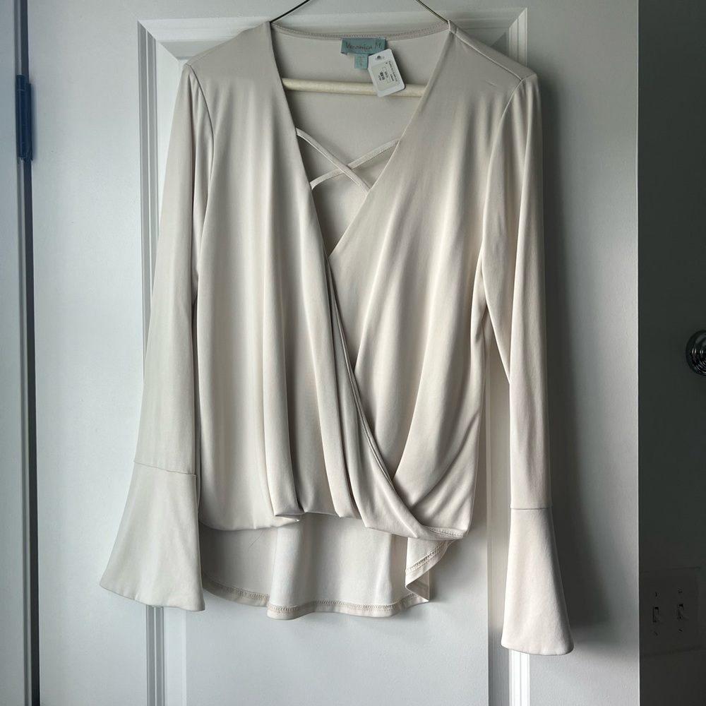 NWT Veronica M Criss Cross Cream Blouse